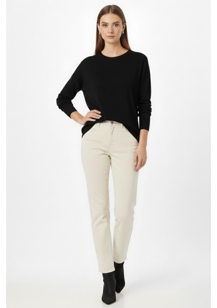 Ekstra Oversize Düşük Kol Basic Siyah Ince Triko Kaz