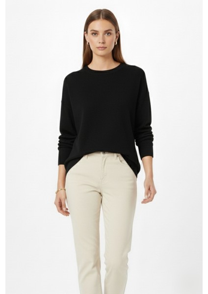 Ekstra Oversize Düşük Kol Basic Siyah Ince Triko Kaz fiyatları