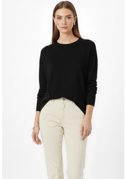 Ekstra Oversize Düşük Kol Basic Siyah Ince Triko Kaz fırsatları