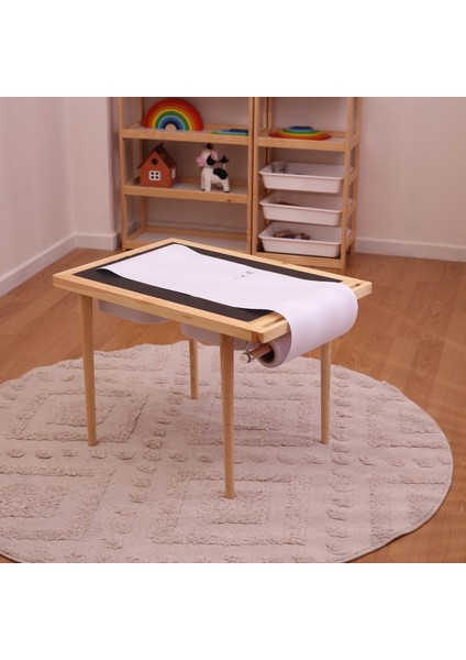 Montessori Ahşap Çam Aktivite Masası 2 Sepet Beyaz/kara Tahtalı Rulo Kişiselleştirilebilir 2-6 Yaş +2 Sandalye fırsatları