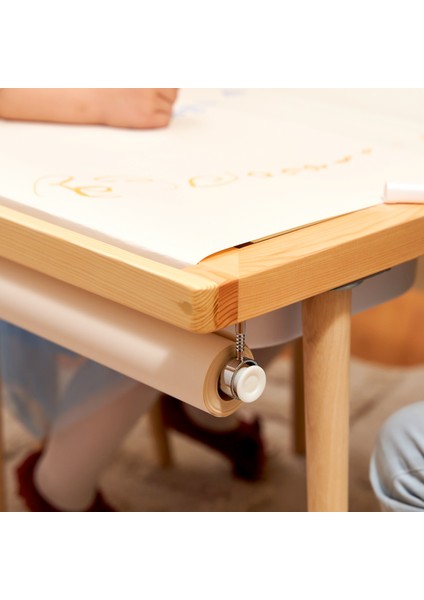 Montessori Ahşap Çam Aktivite Masası 2 Sepet Beyaz/kara Tahtalı Rulo Kişiselleştirilebilir 2-6 Yaş +2 Sandalye indirimleri