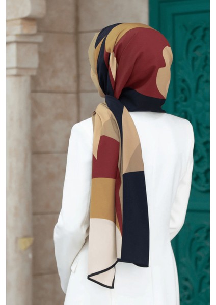 Lüks Medine Ipeği Bej - Bordo Şal DGN51089-4
