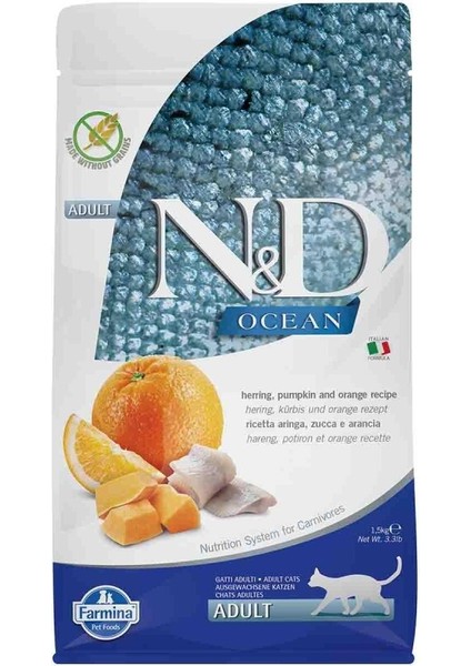 Ocean Balkabaklı Ringa Balık ve Portakallı Yetişkin Kedi Maması 1,5 kg