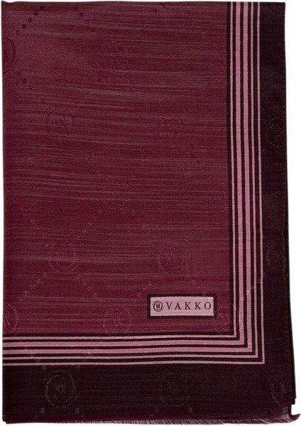 Pamuk Ipek Şal - Bordürlü Monogram - Bordo