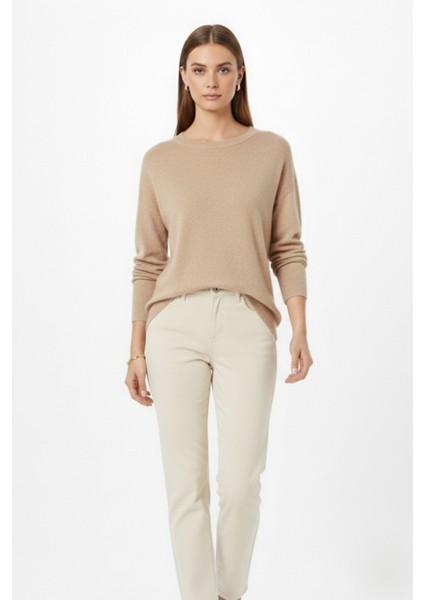 Ekstra Oversize Düşük Kol Basic Bej Rengi Ince Triko fırsatları