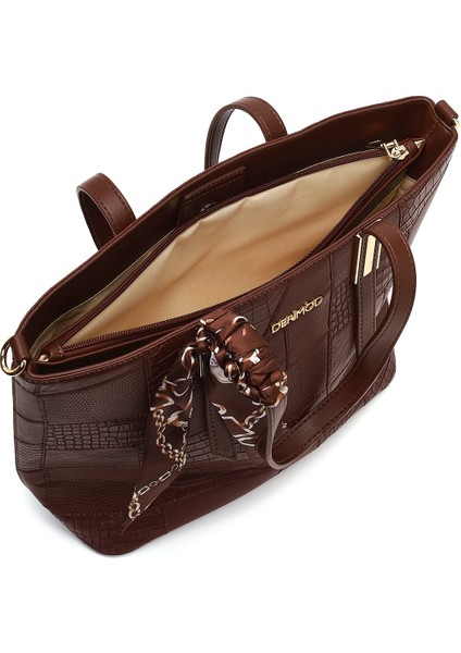 Kadın Kahverengi Uzun Askılı Baskılı Omuz Çantası 25WBD286314