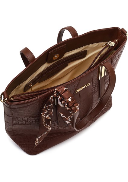 Kadın Kahverengi Uzun Askılı Baskılı Omuz Çantası 25WBD286314