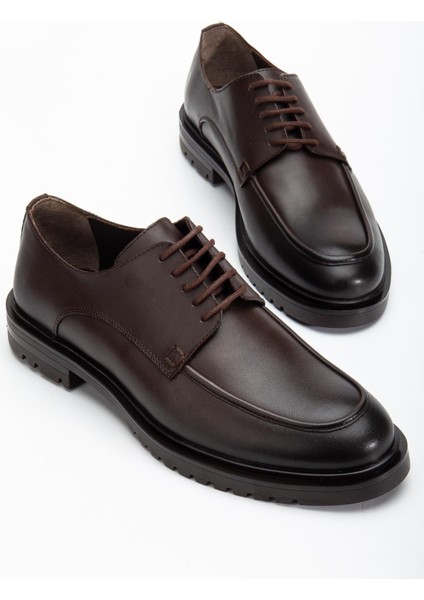 Hakiki Deri Kahverengi Erkek Klasik Ayakkabı Termo Taban Bağcıklı