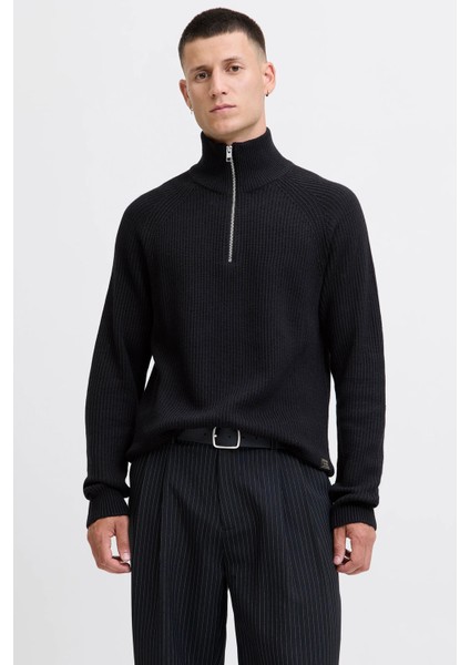 jjpannel Pamuk Karışımlı Regular Fit Yarım Fermuarlı Dik Yaka Kazak Erkek Kazak 12278919