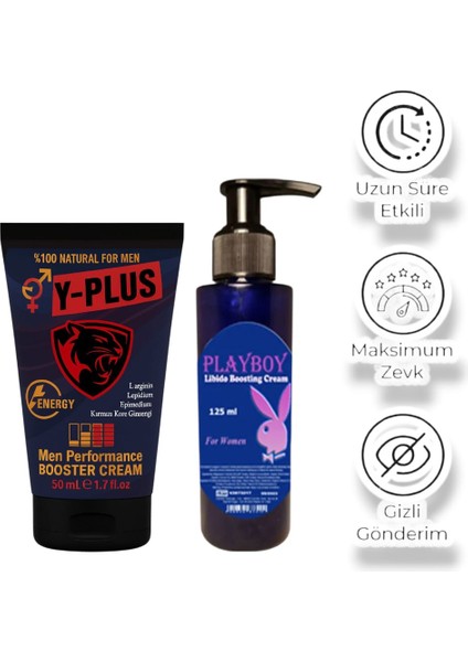 Y-Plus Erkeklere Özel Bölge Kremi 50 ml + Bayanlara Özel Playboy Libido Boosting Cream 125 ml