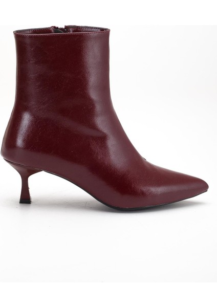 Bordo Kadın Ince Topuklu Bot Kırışık Rugan Sivri Burun modelleri