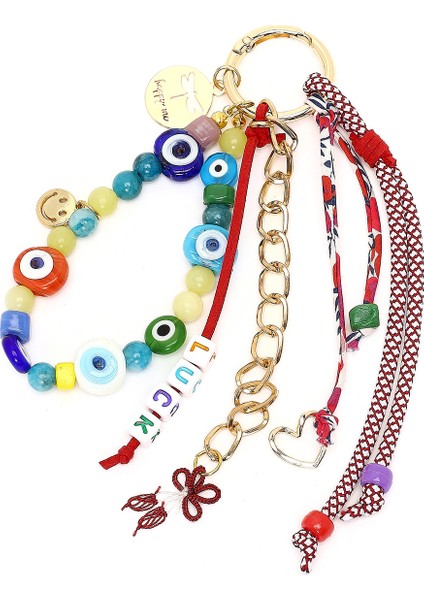 Kadın Çok Renkli Zincir Detaylı Boncuklu Metal Charm 000A2D470414