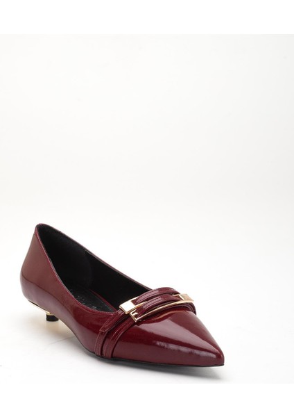 Kadın Kısa Topuklu Ayakkabı Bordo Rugan Minik Ökçeli Bantlı fırsatları