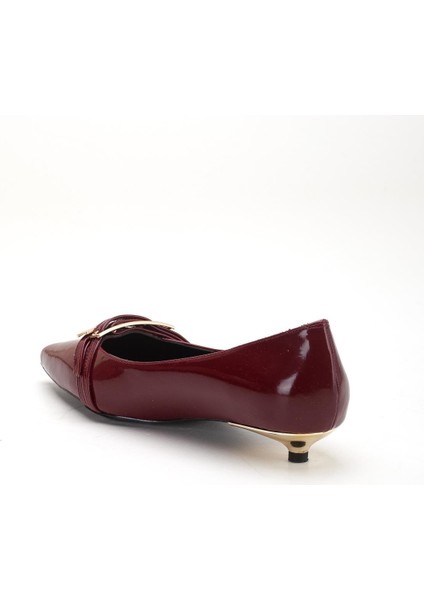 Kadın Kısa Topuklu Ayakkabı Bordo Rugan Minik Ökçeli Bantlı indirimleri