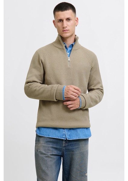 jjpannel Pamuk Karışımlı Regular Fit Yarım Fermuarlı Dik Yaka Kazak Erkek Kazak 12278919