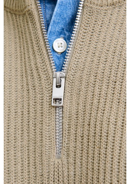 jjpannel Pamuk Karışımlı Regular Fit Yarım Fermuarlı Dik Yaka Kazak Erkek Kazak 12278919