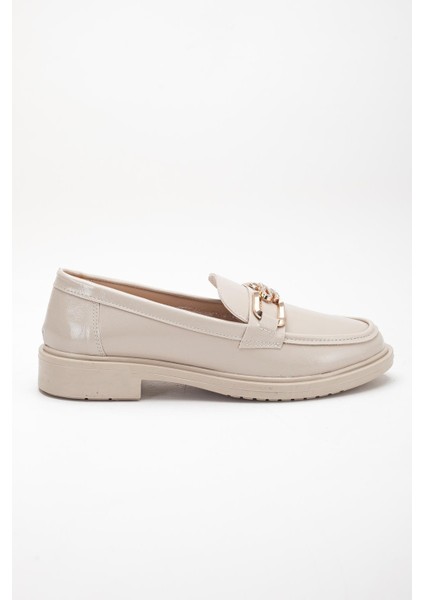 Bej Kadın Loafer Günlük Ayakkabı Kırışık Rugan Tokalı modelleri