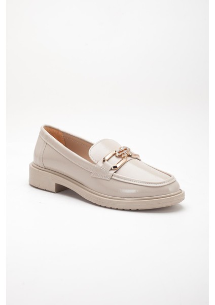 Bej Kadın Loafer Günlük Ayakkabı Kırışık Rugan Tokalı fırsatları