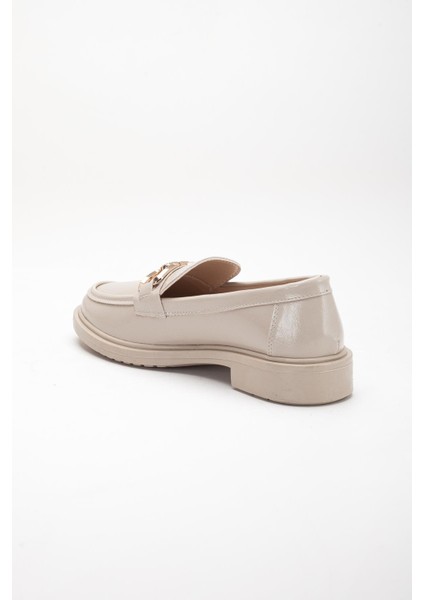 Bej Kadın Loafer Günlük Ayakkabı Kırışık Rugan Tokalı indirimleri