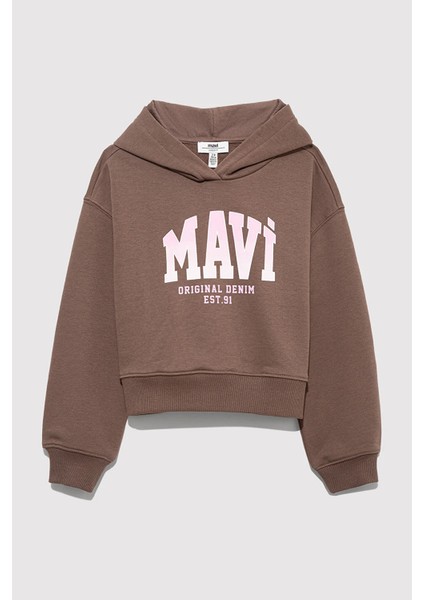 Pamuklu Loose Fit Kapüşonlu Logolu Sweat Kız Çocuk Sweat 7S10124