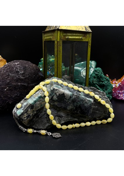 El Yapımı Damla Kehribar Tesbih – 28 Cm, 6mm Çap, 6.50G Kehribar, 11.37G