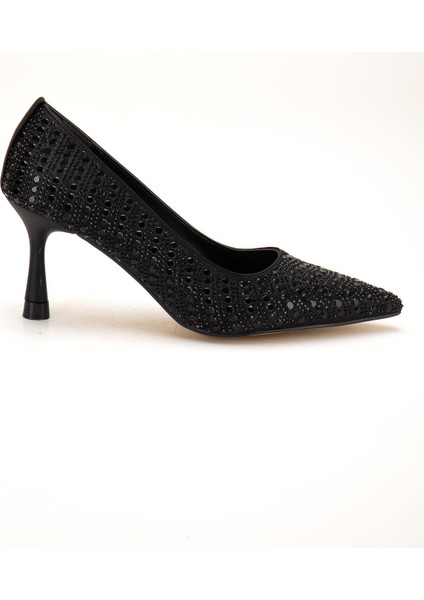 Siyah Kadın Kadın Abiye Stiletto Topuklu Ayakkabı Taşlı Ince Topuklu modelleri