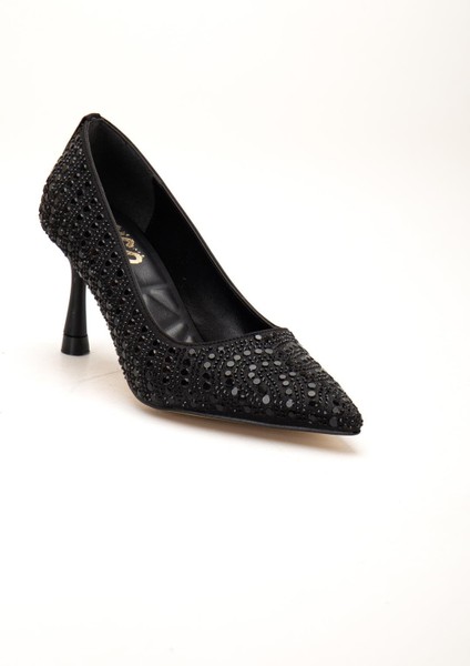 Siyah Kadın Kadın Abiye Stiletto Topuklu Ayakkabı Taşlı Ince Topuklu fırsatları
