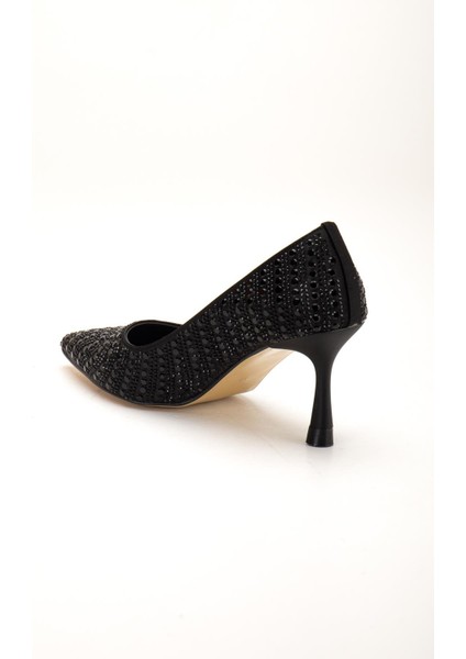 Siyah Kadın Kadın Abiye Stiletto Topuklu Ayakkabı Taşlı Ince Topuklu indirimleri