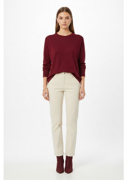 Ekstra Oversize Düşük Kol Basic Bordo Ince Triko Kaz