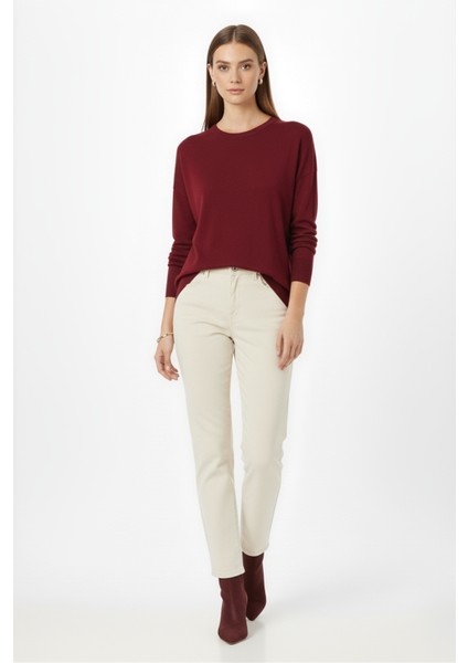 Ekstra Oversize Düşük Kol Basic Bordo Ince Triko Kaz fiyatları