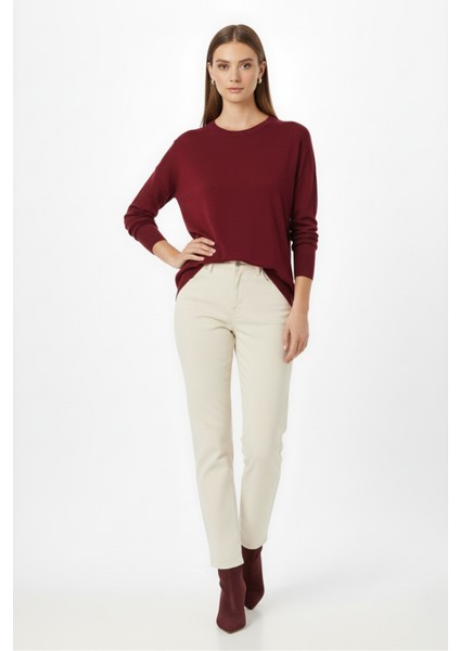 Ekstra Oversize Düşük Kol Basic Bordo Ince Triko Kaz indirimleri