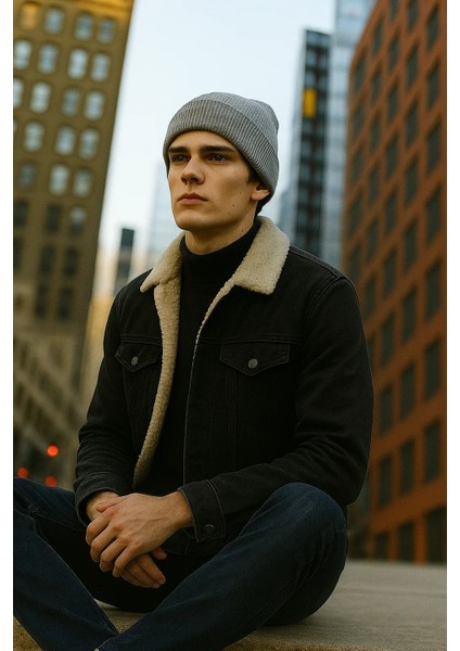 Erkek Içi Kürklü Polo Yaka Siyah Kot Mont fiyatları