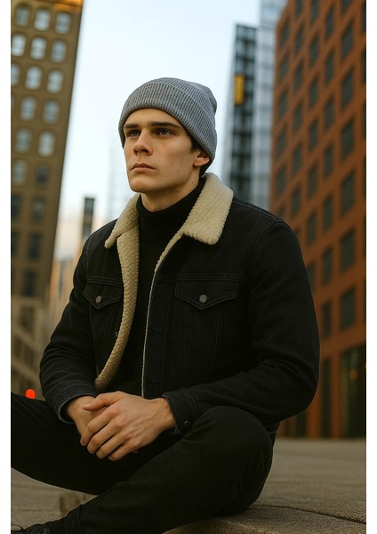 Erkek Içi Kürklü Polo Yaka Siyah Kot Mont indirimleri