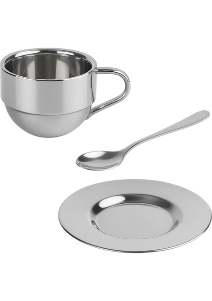 Paslanmaz Çelik Çift Cidarlı Kahve Fincanı Seti 180 ml Fincan Tabak Kaşık fırsatları