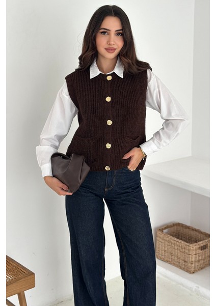 Kadın Düğmeli Cepli Triko Yelek & Süveter – Heritage Layer