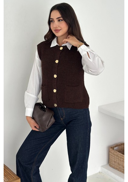 Kadın Düğmeli Cepli Triko Yelek & Süveter – Heritage Layer fiyatları