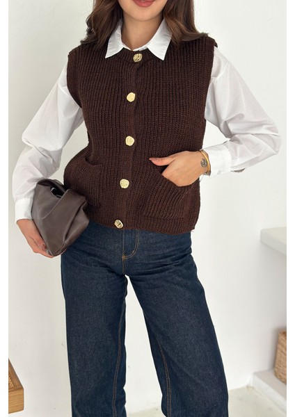 Kadın Düğmeli Cepli Triko Yelek & Süveter – Heritage Layer indirimleri