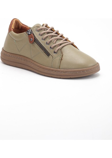 Yeşil Hakiki Deri Ortopedik Kadın Günlük Ayakkabı Fermuarlı Bağcıklı fırsatları