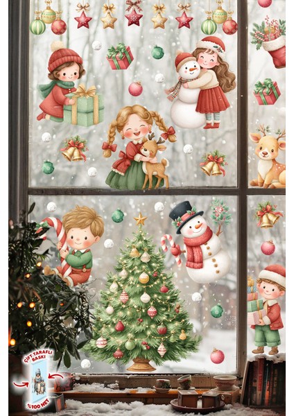 Yılbaşı Temalı Çocuk Odası Cam Sticker Seti – Çam Ağacı, Kardan Adam, Hediye Noel Figürleri 44 Parça fırsatları