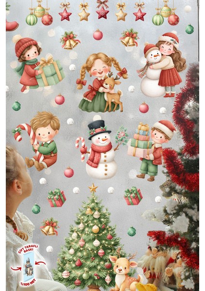 Yılbaşı Temalı Çocuk Odası Cam Sticker Seti – Çam Ağacı, Kardan Adam, Hediye Noel Figürleri 44 Parça indirimleri