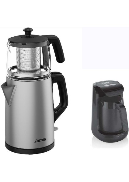 Çay Makinesi Inox Gövde Cam Demlik Al Tus ve Schafer Kahve Makinesi