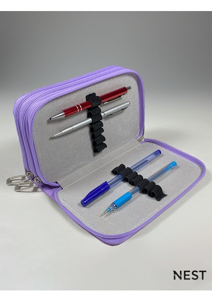 Sunii Deri Lila 3 Fermuarlı Kalemlik, Cüzdan, Kadın Cüzdanı