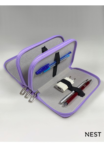 Sunii Deri Lila 3 Fermuarlı Kalemlik, Cüzdan, Kadın Cüzdanı