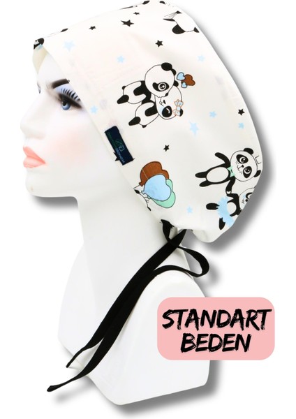 Standart Beden Panda Desenli Cerrahi Bone Doktor Hemşire Sağlıkçı Hastane Bonesi