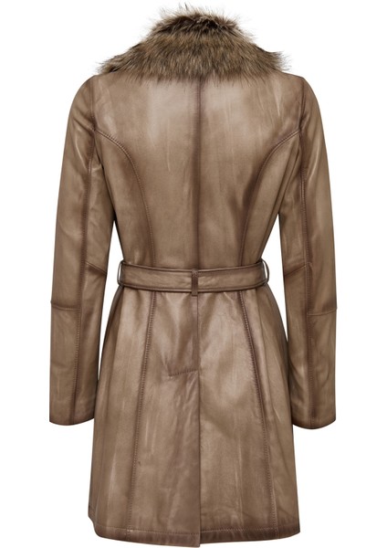 Kelly Kadın Bej Yaka Kürklü Deri Kaban 25WGE5619NC fiyatları