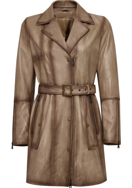 Kelly Kadın Bej Yaka Kürklü Deri Kaban 25WGE5619NC fırsatları