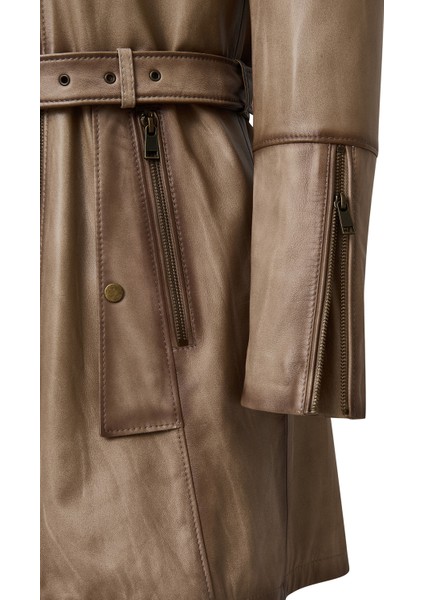 Kelly Kadın Bej Yaka Kürklü Deri Kaban 25WGE5619NC