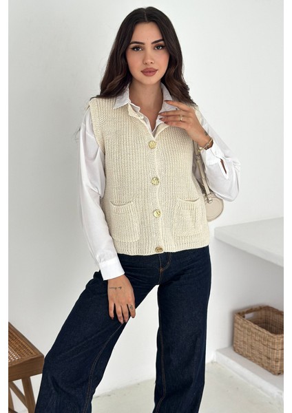 Kadın Düğmeli Cepli Triko Yelek & Süveter – Heritage Layer