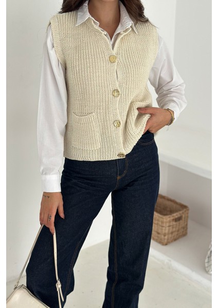 Kadın Düğmeli Cepli Triko Yelek & Süveter – Heritage Layer fiyatları