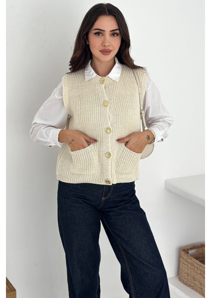 Kadın Düğmeli Cepli Triko Yelek & Süveter – Heritage Layer fırsatları